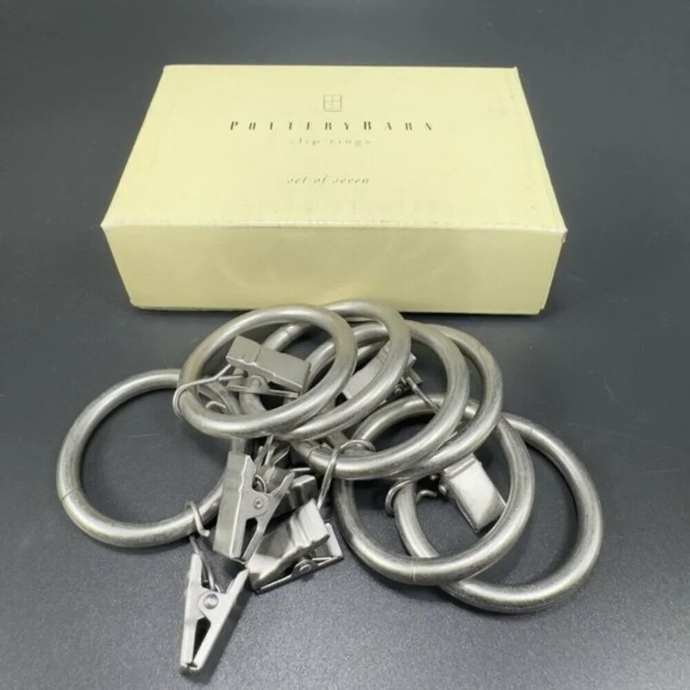 Pottery Barn Metal Clip Rings‎ Brushed Nickel Set of 14 Curtain Rings New In Box